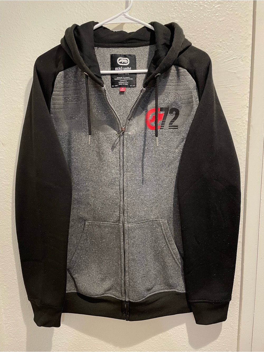 Vintage Y2K Ecko Unltd Colorblock Full Zip Hoodie Gray Black Red Logo Mens M